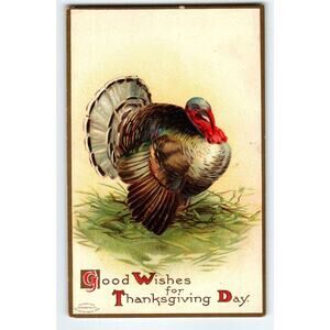 Ellen Clapsaddle Thanksgiving Day Greetings Postcard Turkey Embossed Int. Art